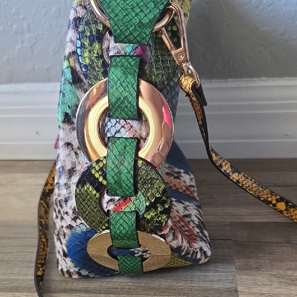 Aldo Multicolor Python Snake-Print Bucket Bag wit… - image 3